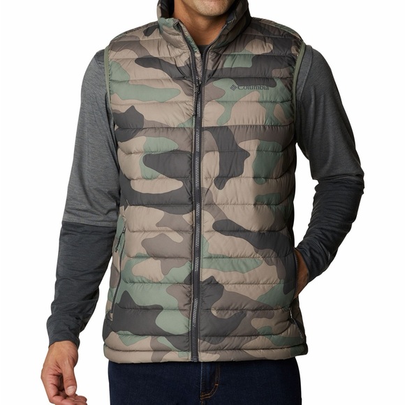 Columbia Men's XL Powder Lite Omno-Heat Green and Black Camo Puffer Vest - Picture 3 of 11